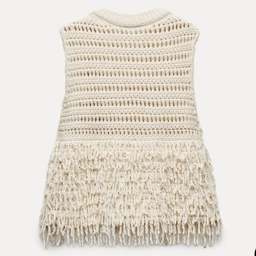 Zara Cream Crochet Fringe Sleeveless Top - Picture 2 of 4